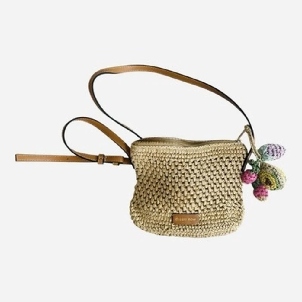 ZARA Woven Straw Crochet Crossbody Mini Bag Boho Beach Berries Tassel 7x6